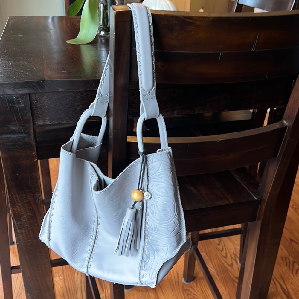 The Sak gray leather shoulder purse
